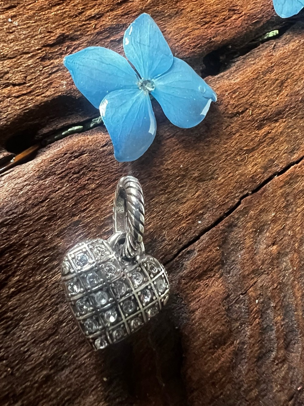 BRIGHTON Puffy Heart Silver Pendant Dangle Pave Crystals Sparkling Large Charm